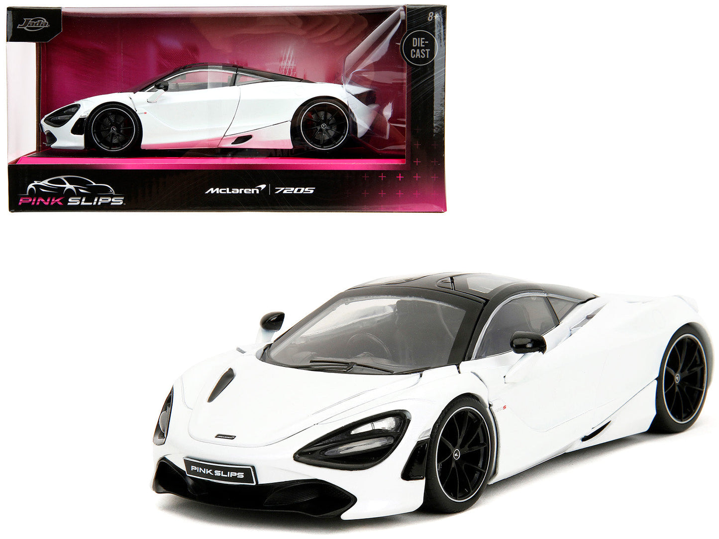 McLaren 720S White Metallic with Black Top "Pink Slips" Series 1/24 Diecast Model Car by Jada  free shipping USA