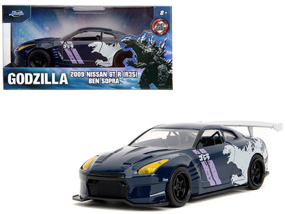 2009 Nissan GT-R (R35) Ben Sopra Dark Blue with Graphics "Godzilla" "Hollywood Rides" Series 1/32 Diecast Model Car by Jada  free shipping USA