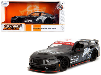 2024 Ford Mustang Dark Horse Black with White Top and "Mustang Horse Graphics" "Bigtime Muscle" Series 1/24 Diecast Model Car by Jada  free shipping USA