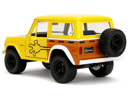 1973 Ford Bronco Yellow with Graphics and SpongeBob SquarePants Diecast Figure "SpongeBob SquarePants" (1999-Current) TV Series "Hollywood Rides" Series 1/24 Diecast Model Car by Jada