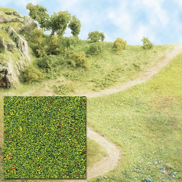 Busch 7300 All Scale Scatter Material, Green w/Blooms 80g