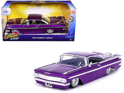 1959 Chevrolet Impala Lowrider Candy Purple with Wire Wheels "Street Low" Series 1/24 Diecast Model Car by Jada  free shipping USA