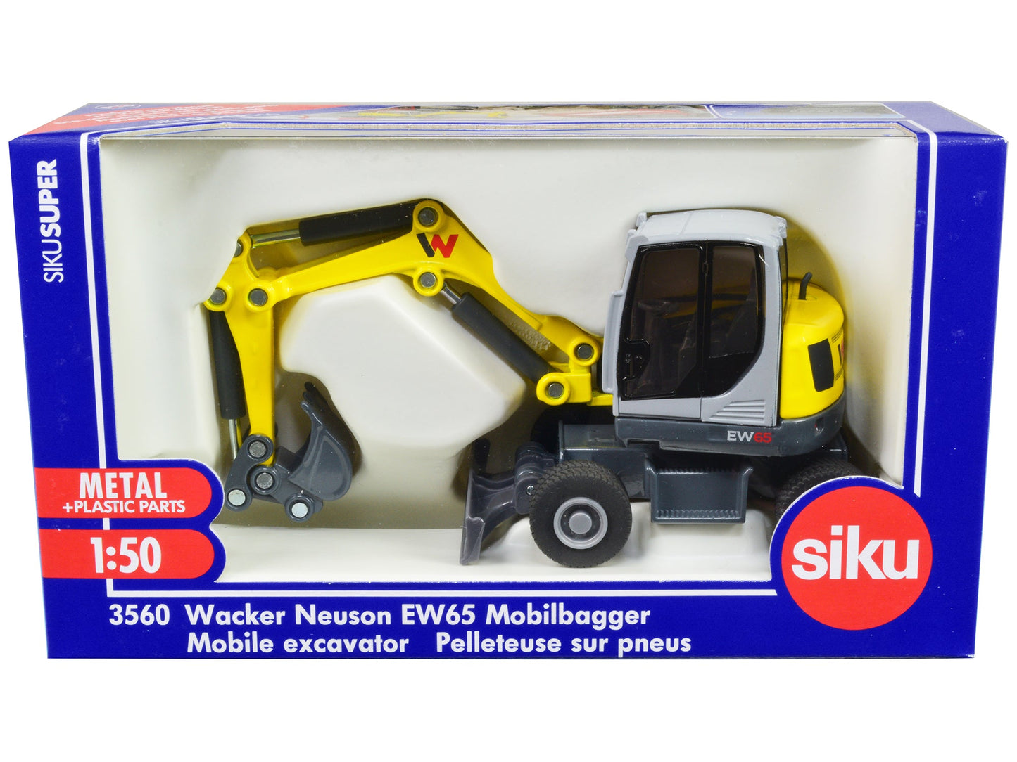 Wacker Neuson EW65 Mobile Excavator Yellow and Gray 1/50 Diecast Model by Siku  free shipping USA