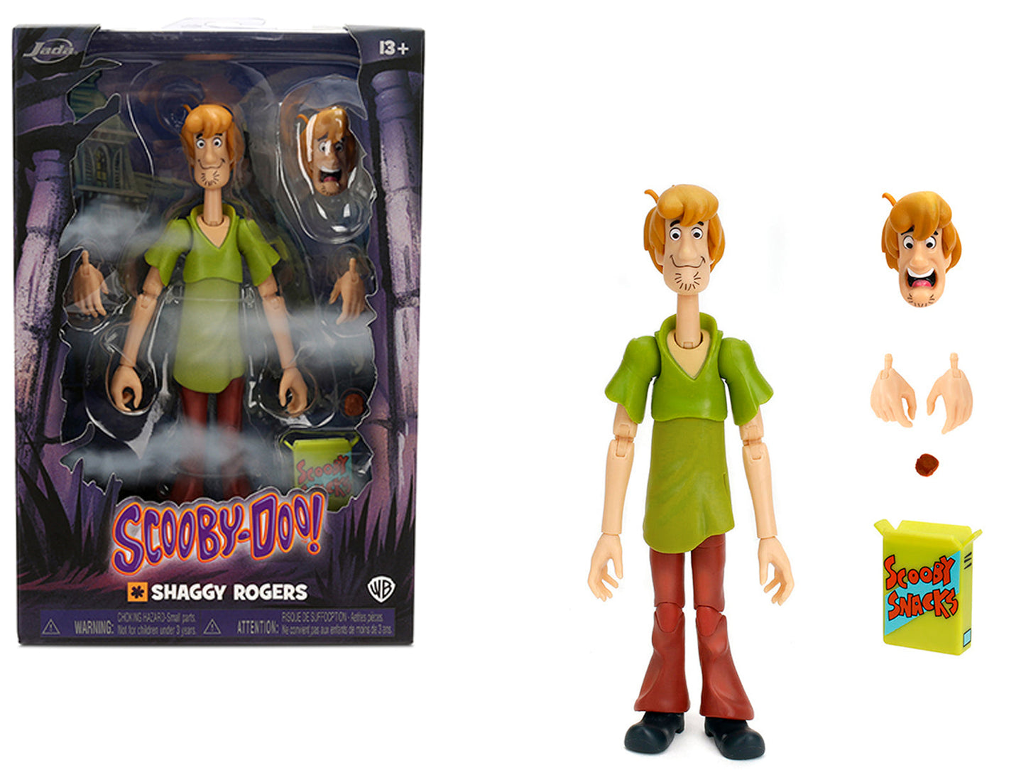 Shaggy Rogers 6.5" Moveable Figure with Accessories and Alternate Head and Hands "Scooby-Doo!" Franchise Model by Jada  free shipping USA