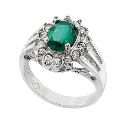 Vintage Jewelry Genuine Stone or Crystal Surrounded by Clear Austrian Crystals Ring Made in the USA by PVD Vintage Jewelry