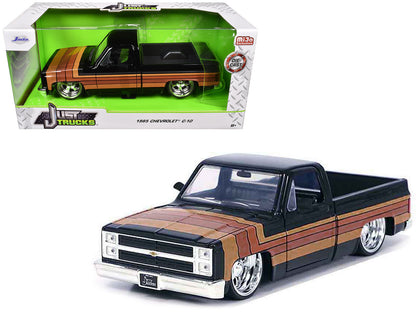 1985 Chevrolet C-10 Pickup Truck Black with Stripes and Paradox Wheels "Just Trucks" Series 1/24 Diecast Model Car by Jada  free shipping USA