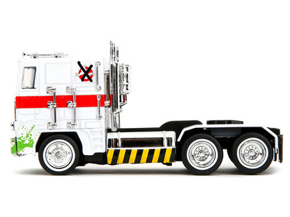 G1 Autobot Optimus Prime Truck White with Robot on Chassis from "Transformers" TV Series - "Ghostbusters" (1984) Movie Crossover "Hollywood Rides" Series Diecast Model by Jada
