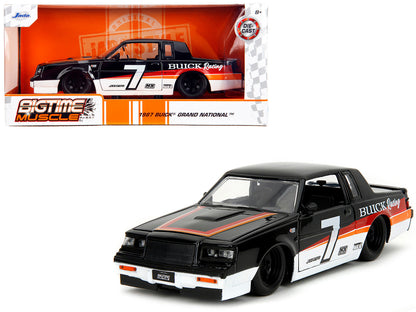 1987 Buick Grand National #7 "Buick Racing" Black and White with Stripes "Bigtime Muscle" Series 1/24 Diecast Model Car by Jada  free shipping USA