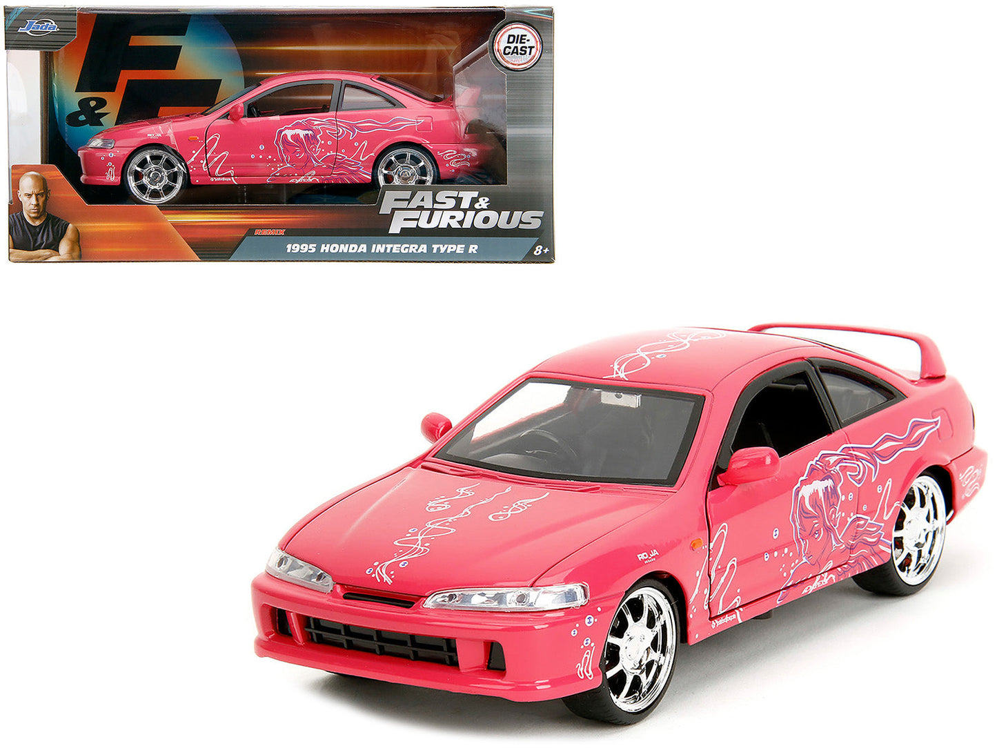1995 Honda Integra Type R Pink with Graphics "Fast & Furious Remix" Series 1/24 Diecast Model Car by Jada  free shipping USA