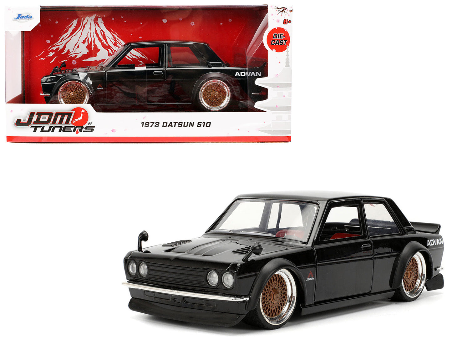 1973 Datsun 510 Black with Gold Wheels "JDM Tuners" Series 1/24 Diecast Model Car by Jada  free shipping USA