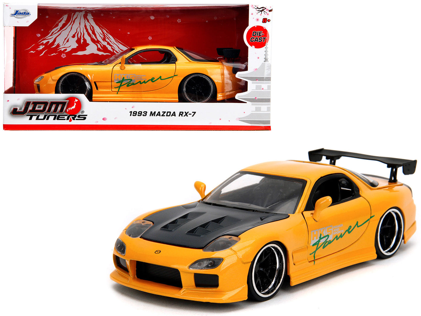1993 Mazda RX-7 "HKS Power" Yellow with Carbon Hood "JDM Tuners" Series 1/24 Diecast Model Car by Jada  free shipping USA