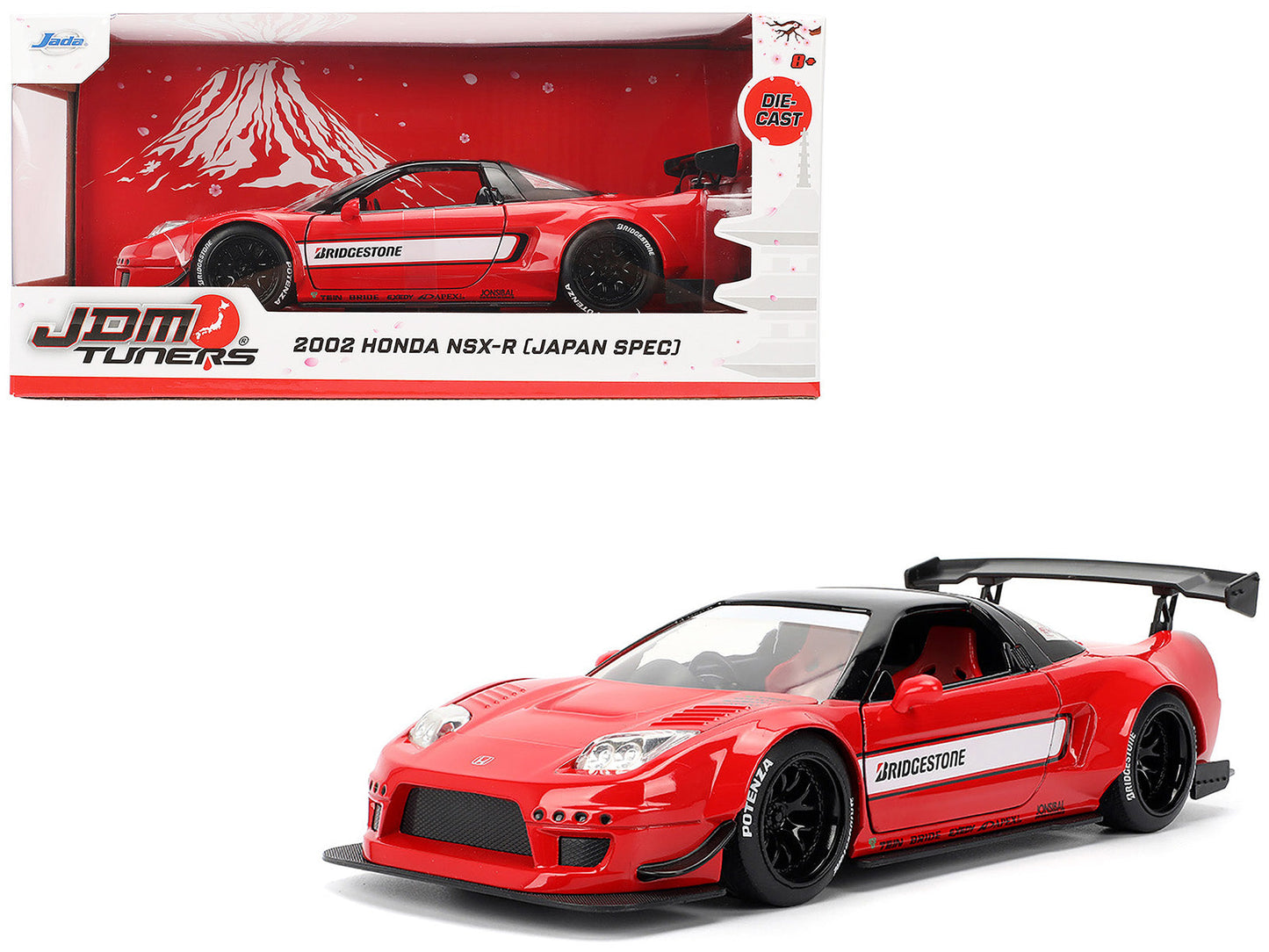 2002 Honda NSX-R RHD (Right Hand Drive) "Bridgestone" Red with Black Top and White Stripes "JDM Tuners" Series 1/24 Diecast Model Car by Jada  free shipping USA