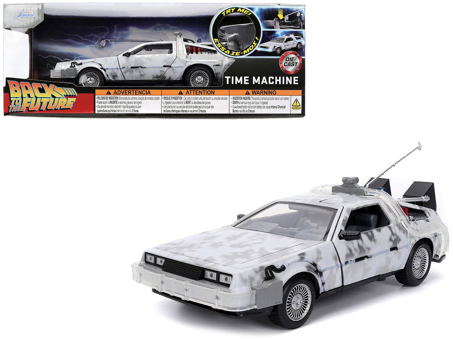 DMC DeLorean Time Machine Brushed Metal (Frost Version) with Lights "Back to the Future" (1985) Movie "Hollywood Rides" Series 1/24 Diecast Model Car by Jada  free shipping USA