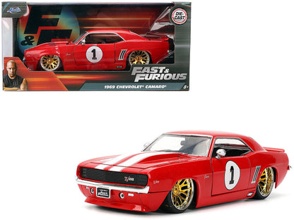 1969 Chevrolet Camaro #1 Red with White Stripes "Fast & Furious" Series 1/24 Diecast Model Car by Jada  free shipping USA
