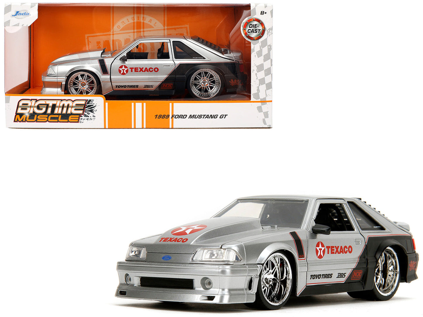 1989 Ford Mustang GT "Texaco" Silver Metallic and Matt Black "Bigtime Muscle" Series 1/24 Diecast Model Car by Jada  free shipping USA