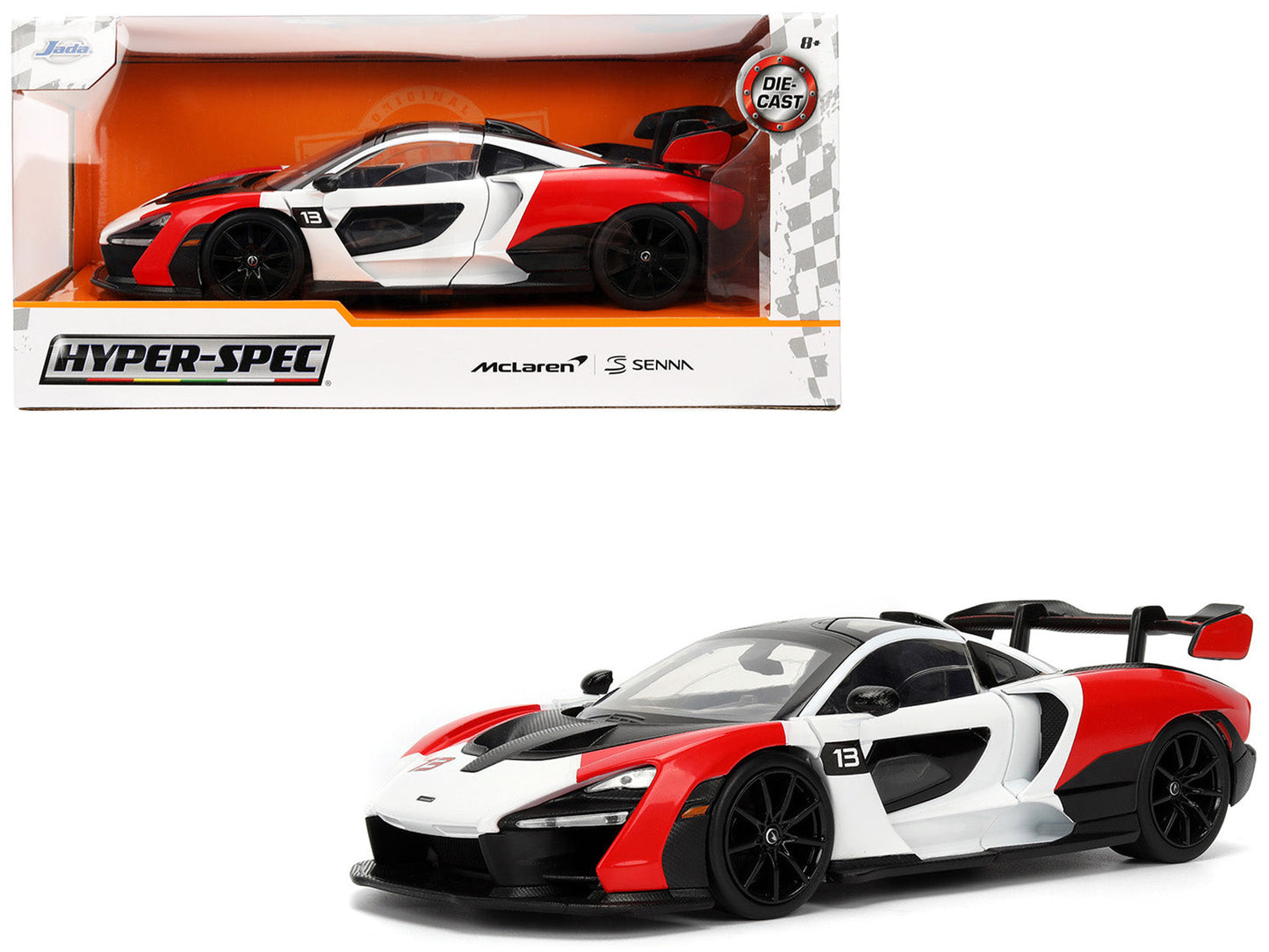 McLaren Senna Red and White with Carbon Hood and Top "HyperSpec" Series 1/24 Diecast Model Car by Jada  free shipping USA