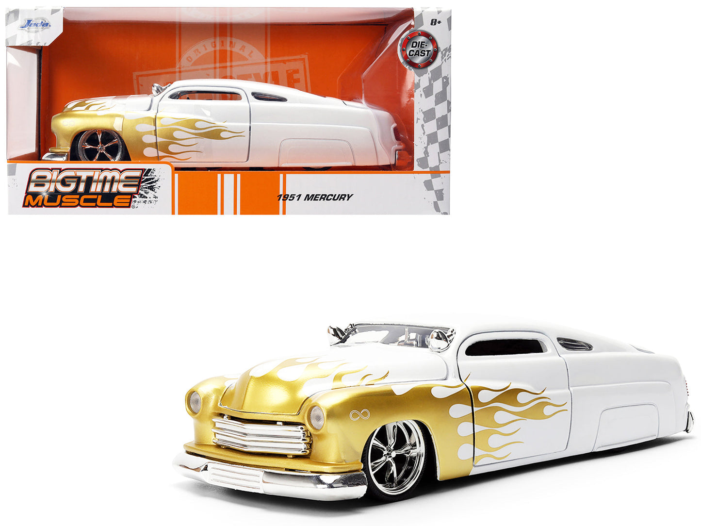 1951 Mercury Coupe White with Gold Flames "Bigtime Muscle" Series 1/24 Diecast Model Car by Jada  free shipping USA