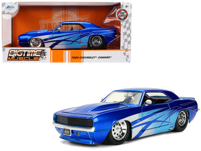 1969 Chevrolet Camaro Candy Blue with Graphics "Bigtime Muscle" Series 1/24 Diecast Model Car by Jada  free shipping USA