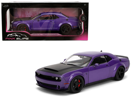Dodge Challenger SRT Demon Purple Metallic with Matt Black Hood "Pink Slips" Series 1/18 Diecast Model Car by Jada  free shipping USA