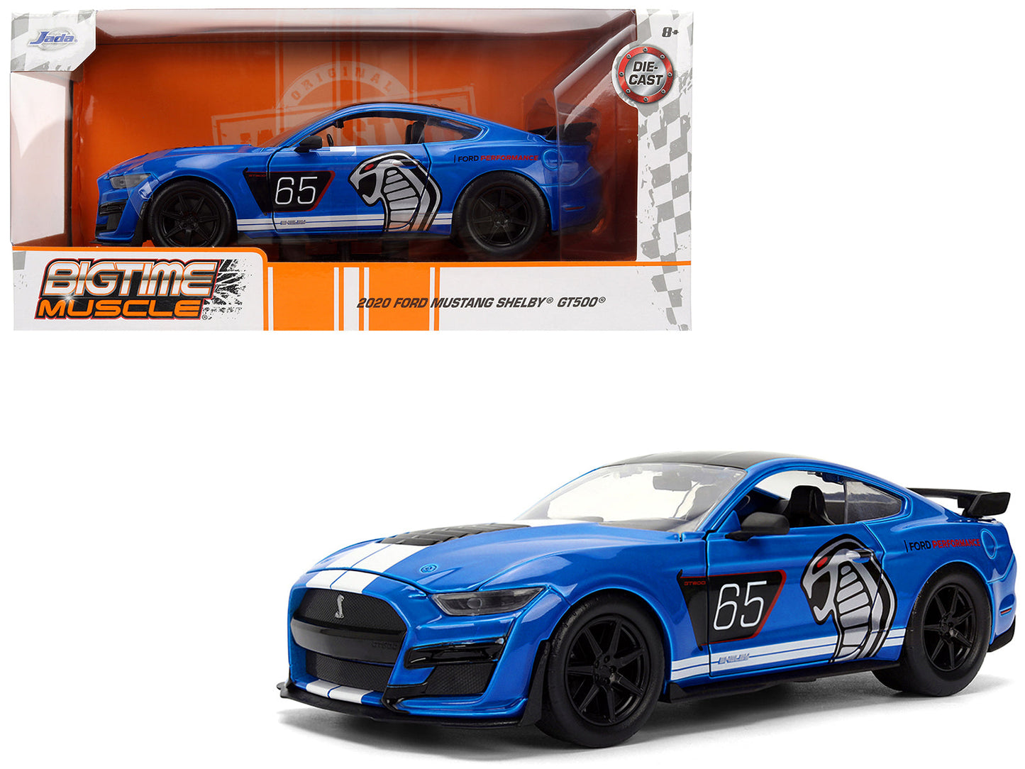 2020 Ford Mustang Shelby GT500 #65 "Ford Performance" Blue with Black Top and White Stripes "Bigtime Muscle" Series 1/24 Diecast Model Car by Jada  free shipping USA