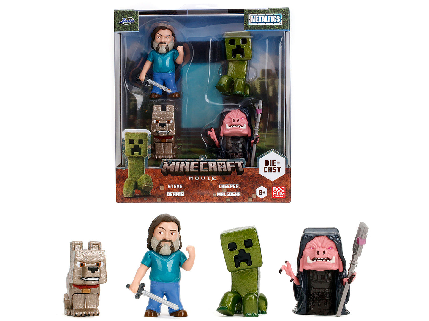 Set of 4 Diecast Figures "A Minecraft Movie" (2025) Movie "Metalfigs" Series Diecast Models by Jada  free shipping USA