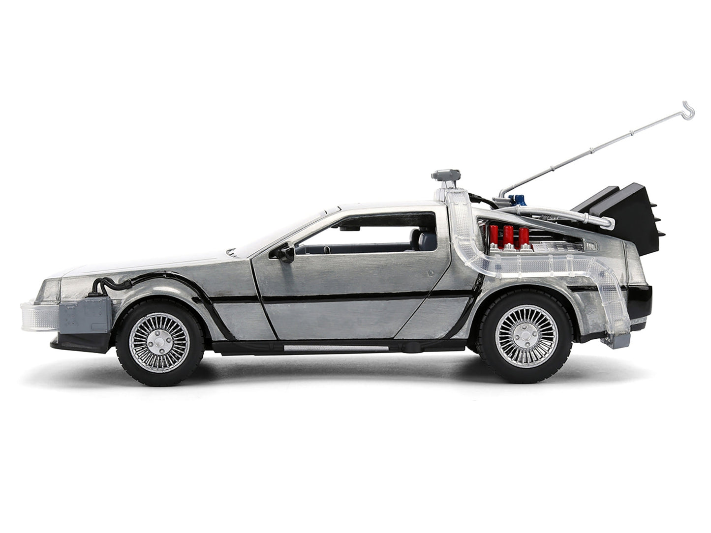DeLorean Brushed Metal Time Machine with Lights "Back to the Future" (1985) Movie "40th Anniversary" Special Packaging "Hollywood Rides" Series 1/24 Diecast Model Car by Jada