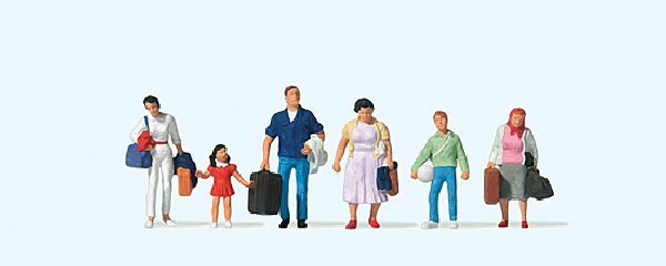 Preiser 10784 HO Scale Travelers Carrying Luggage pkg(6)