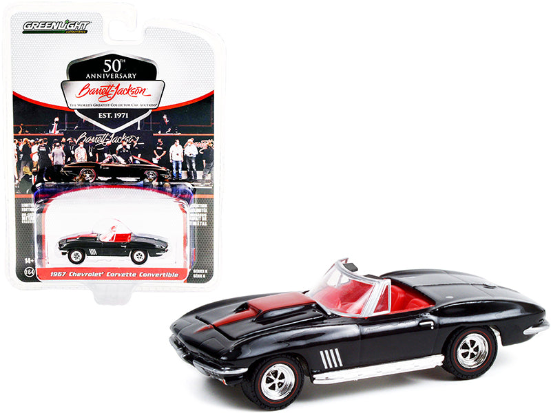 1967 Chevrolet Corvette Convertible Black with Red Stripe and Red Interior (Lot #1367) Barrett Jackson "Scottsdale Edition" Series 8 1/64 Diecast Model Car by Greenlight  free shipping USA