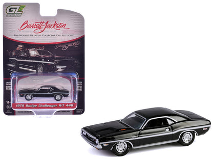 1970 Dodge Challenger R/T 440 Black with White Stripes "Barrett-Jackson" Series 15 1/64 Diecast Model Car by Greenlight  free shipping USA
