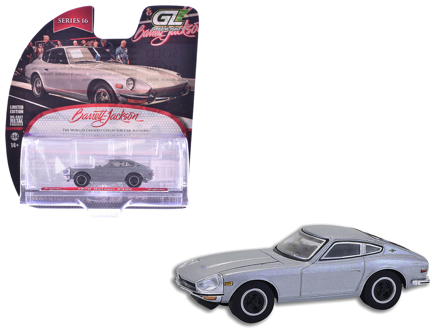1970 Datsun 240Z Silver Metallic "Barrett-Jackson" Series 16 1/64 Diecast Model Car by Greenlight  free shipping USA