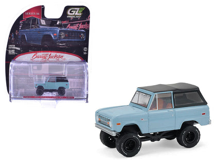 1972 Ford Bronco Custom SUV Light Blue with Black Top "Barrett-Jackson" Series 16 1/64 Diecast Model Car by Greenlight  free shipping USA
