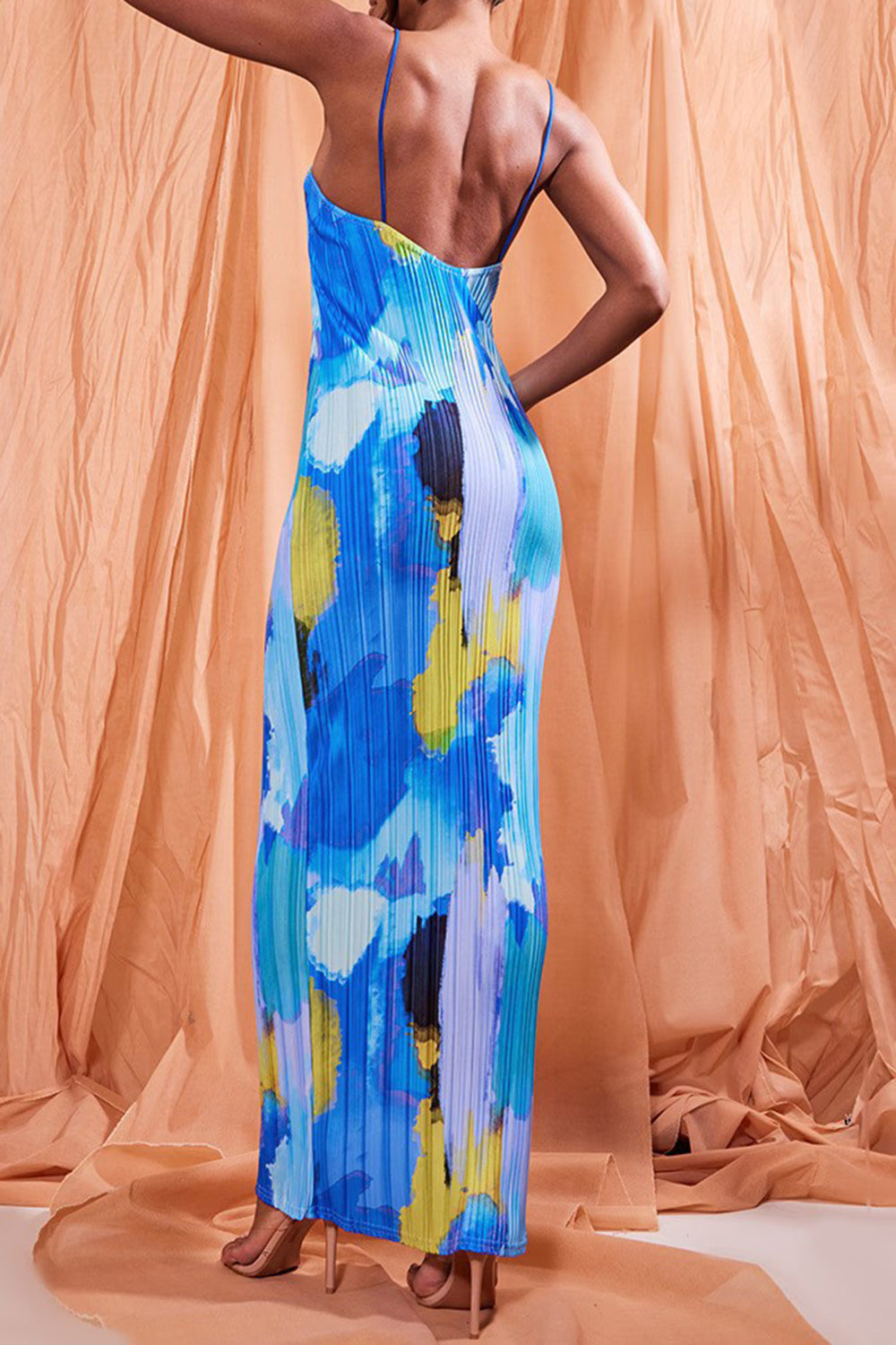 Backless Printed Maxi Cami Dress
