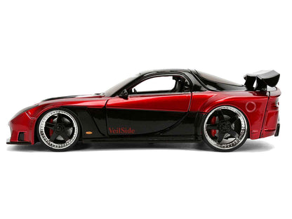 1995 Mazda RX-7 Widebody RHD (Right Hand Drive) "VeilSide" Black and Red Metallic "JDM Tuners" Series 1/24 Diecast Model Car by Jada