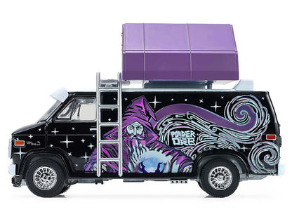 1978 GMC Vandura Custom Van Black with Wizard Graphics and White Top with Camp'otel Cartop Sleeper Tent "The Great Outdoors" Series 4 1/64 Diecast Model Car by Greenlight