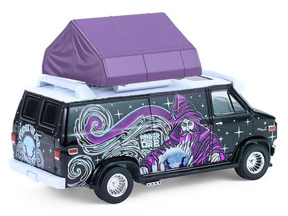 1978 GMC Vandura Custom Van Black with Wizard Graphics and White Top with Camp'otel Cartop Sleeper Tent "The Great Outdoors" Series 4 1/64 Diecast Model Car by Greenlight