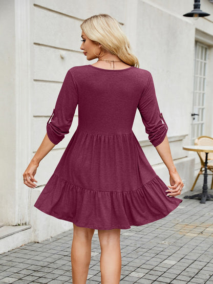 Tiered Ruched V-Neck Mini Dress