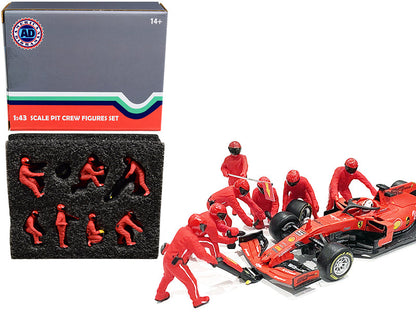 Formula One F1 Pit Crew 7 Figurine Set Team Red for 1/43 Scale Models by American Diorama  free shipping USA