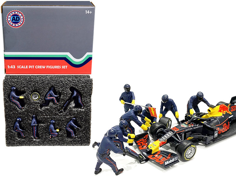 Formula One F1 Pit Crew 7 Figurine Set Team Blue for 1/43 Scale Models by American Diorama  free shipping USA