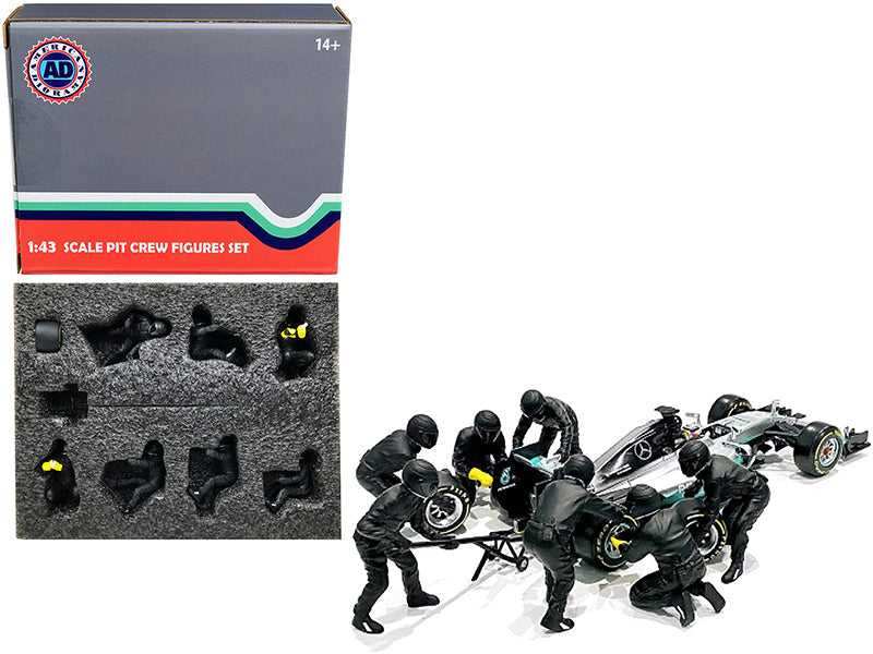 Formula One F1 Pit Crew 7 Figurine Set Team Black Release II for 1/43 Scale Models by American Diorama  free shipping USA
