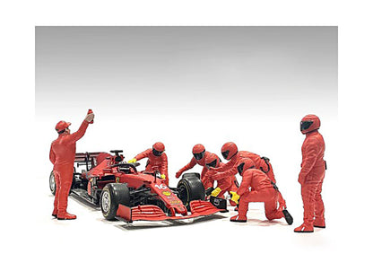 Formula One F1 Pit Crew 7 Figure Set Team Red Release III for 1/43 Scale Models by American Diorama  free shipping USA