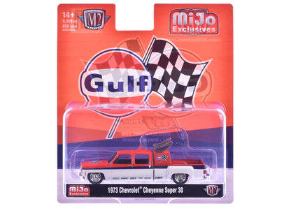 1973 Chevrolet Cheyenne Super 30 Pickup Truck "Gulf Oil" Orange and White with Blue Stripes Limited Edition to 9350 pieces Worldwide 1/64 Diecast Model Car by M2 Machines  free shipping USA