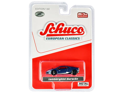 Lamborghini Huracan Matt Dark Blue with White Stripes "European Classics" Limited Edition to 2400 pieces Worldwide 1/64 Diecast Model Car by Schuco  free shipping USA