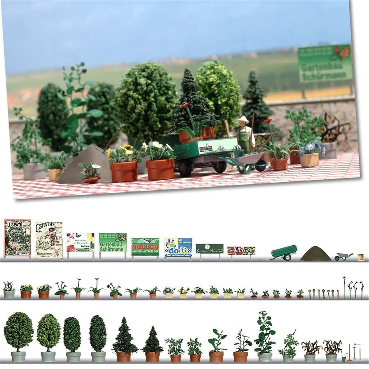 Busch 1211 HO Scale Flowers & Planters Garden Detail Set