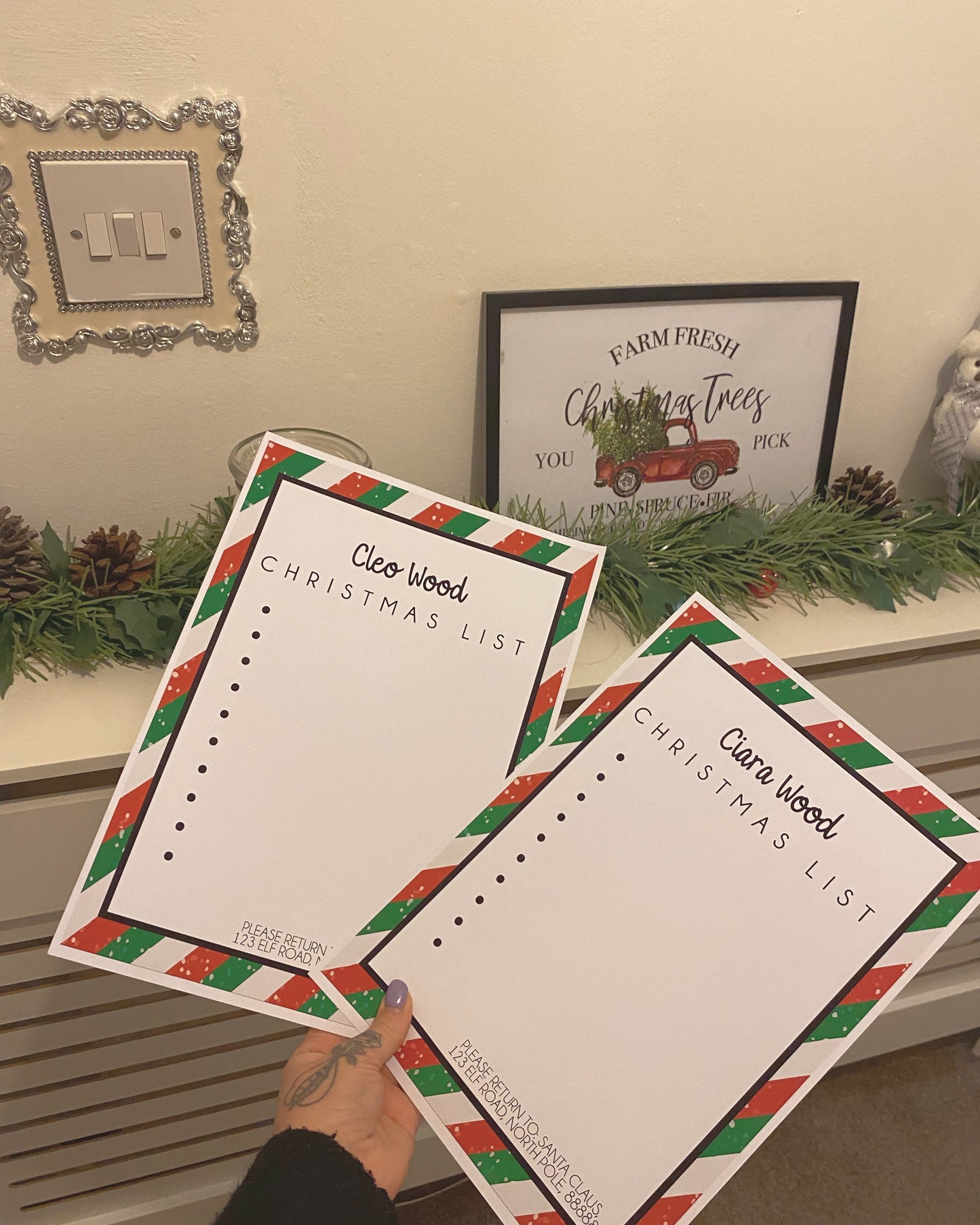 Personalised Name Christmas List To Santa Winter Christmas Seasonal Wall Home Decor Print by WinsterCreations™ Official Store