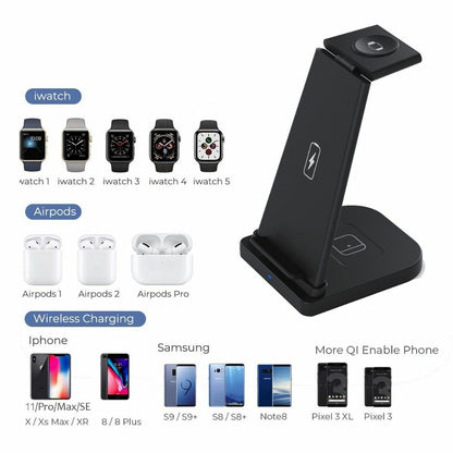 3-in-1 Fast Wireless Charging Stand for Phones, Apple Watch & AirPods by Infinite Basics