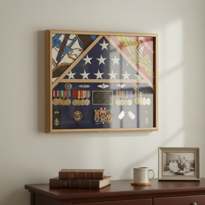 Flag Shadow case, 3 Flag Military Shadow Box hold 3'x5' each flag