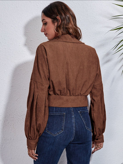 Button Down Collared Neck Cropped Jacket