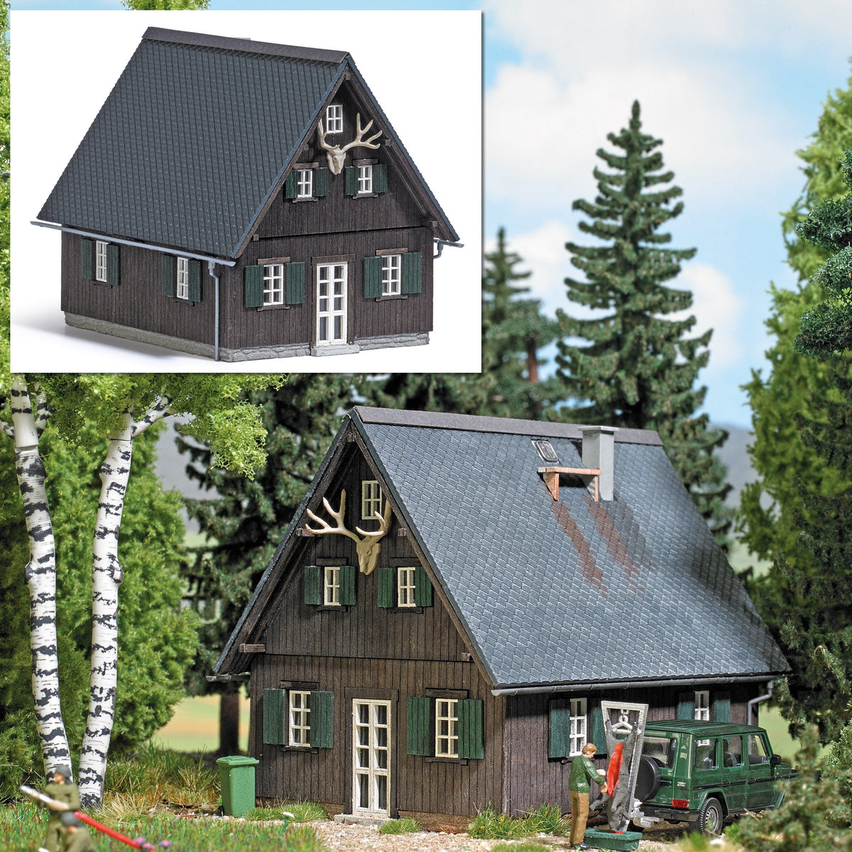 Busch 1920 HO Scale Forester's Lodge Laser-Cut Wood Kit