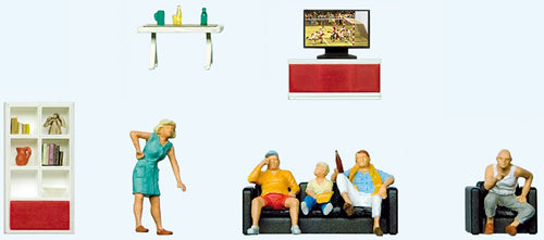 Preiser 10649 HO Scale Family Watching Television 5 Figures & Living