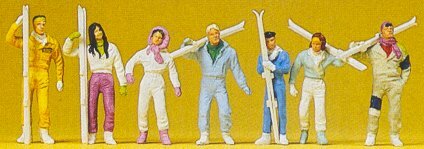 Preiser 10316 HO Scale Recreation & Sports Skiers pkg(7)
